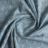 Contemporary Blue-Grey Print Linen Blend Fabric with marble and birdfoot pattern.