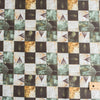 Nature-inspired Botanical Patchwork Linen Blend Fabric with green, beige, and brown leaf patterns