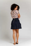 Brumby skirt sewing pattern, featuring gathered designs with deep scoop pockets and an exposed zipper