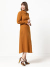 Sophisticated Christina Woven Dress pattern with long sleeves, turn back cuffs, and a mid-body fitted yoke, designed for a refined look