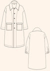 Stylish Darcy Coat pattern, ideal for layering over any outfit, with options for lining and pockets, available in sizes 4-28 for a tailored fit.