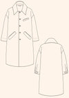 Stylish Darcy Coat pattern, ideal for layering over any outfit, with options for lining and pockets, available in sizes 4-28 for a tailored fit.