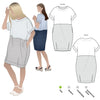 drawing of Eme Dress sewing pattern by Style Arc, featuring a loose-fitting cocoon shape, perfect for summer, and suitable for linen, rayon, silk, cotton, and fine wool fabrics.