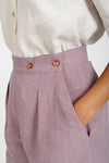 Flint sewing pattern for wide leg cropped pants or shorts with crossover closure, suitable for light to medium weight fabrics, great for beginner sewers.