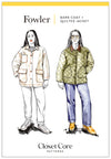 Illustration of two people wearing coats with 'Fowler' branding and 'Closet Core Patterns' text.