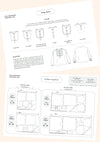 Customizable French Smock sewing pattern with options for button or zip fastening, various bib shapes, and optional trims, perfect for creating a unique garment.