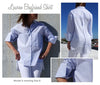 Lauren Boyfriend Shirt sewing pattern, showcasing an oversized shirt with interesting sleeve details and men’s style shirt tails, perfect for a laid-back yet fashionable outfit.