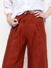 Milan woven pant sewing pattern featuring a wide leg, ankle length, and drawstring tie waist, designed for ultimate comfort in linen and cotton.