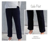 Elegant Sadie Pant sewing pattern featuring a flat front, shaped pockets, and a flattering tapered leg with a hem split