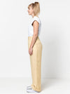 Spencer Woven Pant sewing pattern with wide leg design, cuffed hem, and detailed pockets, ideal for linen, wool, crepe, or gabardine fabrics.