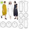 A chic, calf-length cocoon dress sewing pattern from the SYDNEY DRESS EXTENSION PACK, featuring multiple customization options for a personalized touch