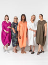 A chic, calf-length cocoon dress sewing pattern from the SYDNEY DRESS EXTENSION PACK, featuring multiple customization options for a personalized touch