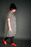 Twenties-inspired Factory Dress sewing pattern with pockets and rolled-up sleeves by Merchant & Mills.