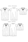 Clover Top/Dress sewing pattern with adjustable drawstring neckline, available in sizes XS-XL.