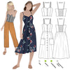 drawing of Ariana Woven Dress Sewing Pattern - Fitted Bodice with Full Skirt