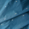 Blue Heritage Emblem Giza Cotton Blend Fabric with small embroidered logos on deep blue background