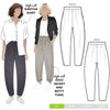 Front view of Bob Woven Pant Sewing Pattern – Balloon-shaped pants with elastic waistband and inseam pockets.