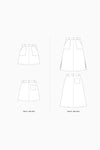 line drawingof Bottlebrush Skirts Sewing Pattern - High-Waisted Maxi and Mini Skirt Designs