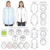 Clayton Woven Shirt Pack sewing pattern with relaxed and classic fit options, featuring optional collars, sleeves, pockets, and neck trims.