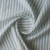 Close-up of Coastal Sage Stripe linen fabric with soft sage-green and white yarn-dyed stripes, 100% linen, 130 GSM, 60 LEA