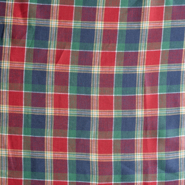 Plaid fabric with red, green, and blue pattern