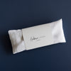 Handmade White Linen Eye Pillow made in Australia, filled with Organic Australian Golden Linseed and optional Organic Lavender Flowers. Includes a removable and washable 100% linen cover, ideal for yoga, meditation, and stress relief. Size: 22cm x 10cm, weight: 210-220g.