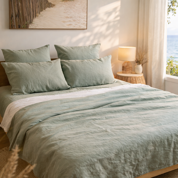 Harbour Sage 100% Linen Flat Sheet