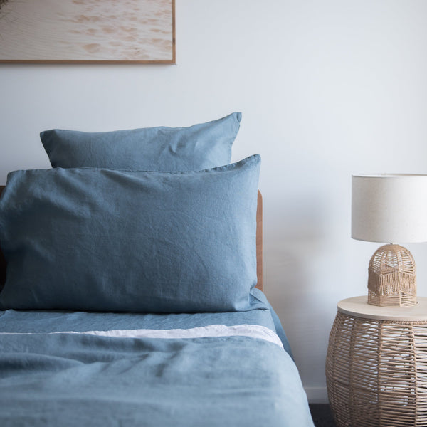 Lake Blue 100% Linen Fitted Sheet