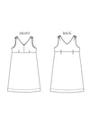 Line drawing ofThe Lilian Sewing Pattern by Merchant & Mills front and back view on a white background