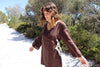 lady wearing brown colour top made using Lilly Pilly Dress + Top Sewing Pattern - Wrap Dress & Tie-front Top