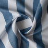 Close up of Marine Breeze Stripe linen–cotton fabric with jumbo blue and white yarn-dyed stripes, 135 GSM, 44 LEA