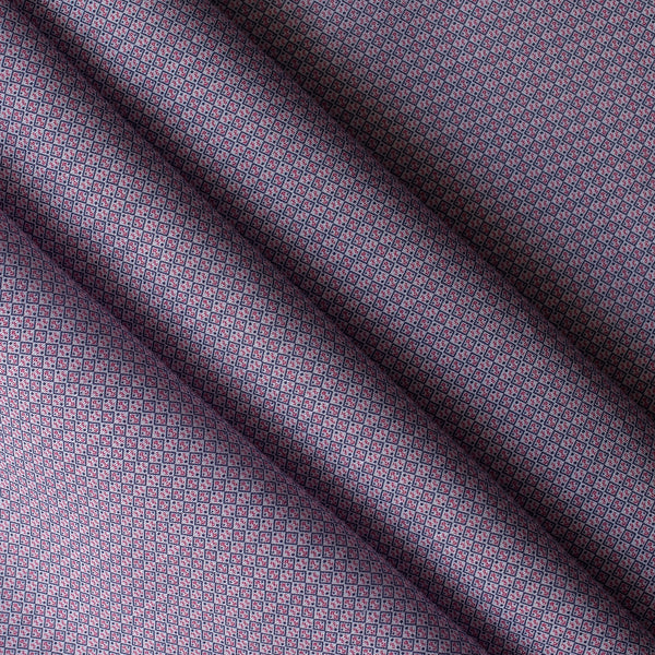 Petite Rosette Tile navy and red small-scale printed linen–cotton fabric, 136 GSM.