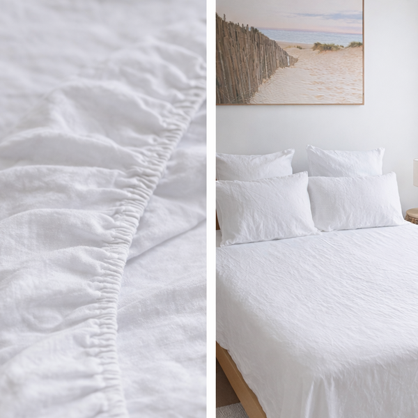 Pure White 100% Linen Fitted Sheet
