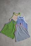 Racer Vest sewing pattern - sporty jersey vest with high neck, narrow shoulders, and low scoop underarms