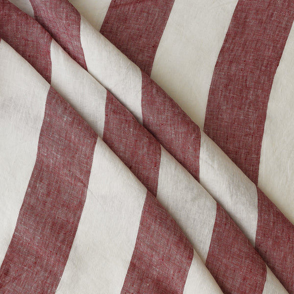 A close-up of Rosewood Broadstripe fabric with alternating wide bands of dusty rose red and warm off-white, showing a textured woven surface.