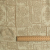 Sandprint linen fabric in slightly greenish beige with patchwork floral design, 140 GSM, 60 LEA