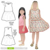 Style Arc’s Victoria Kids Dress pattern with bodice overlay and elastic waist, perfect for summer fabrics.