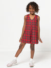 Style Arc’s Vivian Kids Dress pattern, sleeveless A-line with an elegant inverted pleat detail.