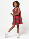 Style Arc’s Vivian Kids Dress pattern, sleeveless A-line with an elegant inverted pleat detail.