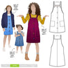 Style Arc’s Zoe Kids Pinafore pattern with button-through front and adjustable shoulder straps.