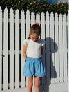 Alice Kids Short sewing pattern with options for a front overlay and frill, showcasing the design’s versatility and charm for children’s clothing.