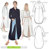 Anais Woven Dress sewing pattern, highlighting its long line shirt dress design with long sleeves, shirt tails, collar, and pockets for a refined and stylish garment