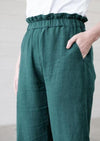 Fashionable Barry Woven Pant pattern featuring a ruffled elastic waistband, balloon-shaped legs, and angled pockets for a contemporary look.