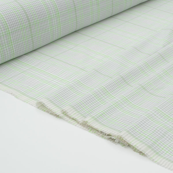 Lime Green Plaid Linen Blend Fabric