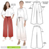 Milan woven pant sewing pattern featuring a wide leg, ankle length, and drawstring tie waist, designed for ultimate comfort in linen and cotton.