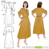  graceful Millicent wrap dress sewing pattern with a long wrap skirt and versatile sleeve options, perfect for creating a sophisticated garment in fine fabrics.