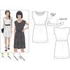 A stylish Olivia shift dress sewing pattern with an elastic waist and extended shoulder line, suitable for creating a versatile wardrobe essential.