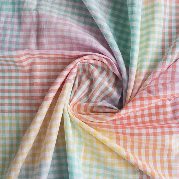 Rainbow Gingham 100% Linen Fabric