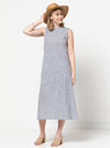 Style Arc’s Yvette Woven Dress pattern with asymmetrical panelled design and sleeve options.